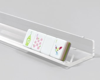 Juego de 4 soportes y empujadores de mahjong de acrílico transparente, soportes para fichas de mahjong americano, accesorios transparentes para mesas de juego.