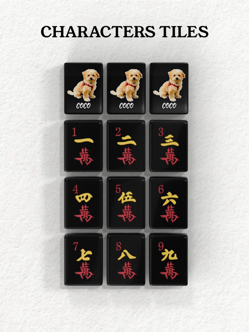 a collection of tiles with various characters and numbers on them, arranged in a grid-like pattern.
