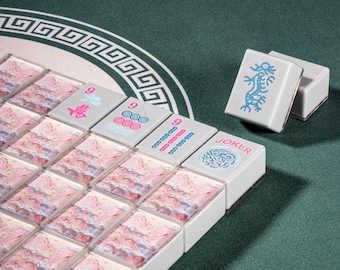 Custom American Mahjong Set 166 Pc Tiles, Personalized Art Backs from Hand-Painted Photo, Gray Resin Handmade Game Night Gift