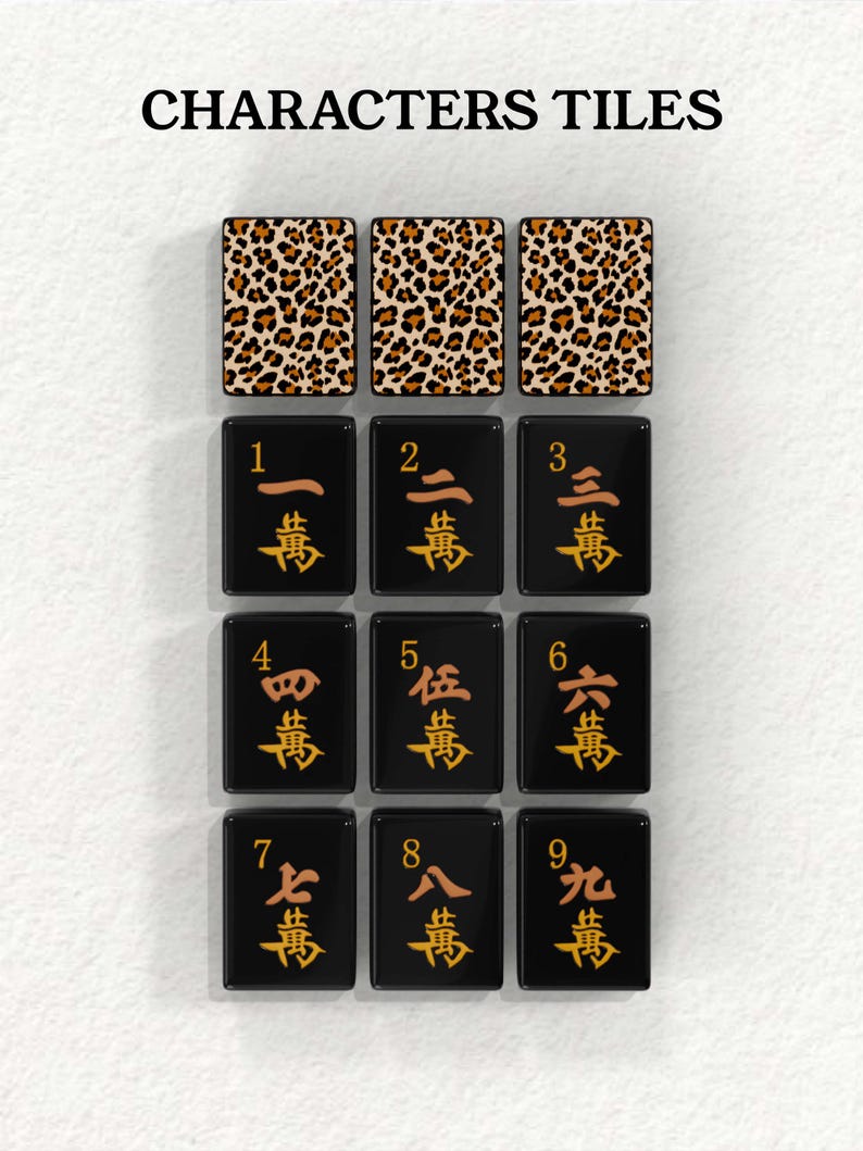 nine tiles, each with a unique leopard print pattern and a number on it. The tiles are arranged in a grid-like pattern, with each tile having a distinct design and color scheme.