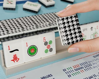 Houndstooth Classic Mahjong Tiles, American Mahjong Tiles Set 166 Pcs Standard Size, Black White Resin Game Gift