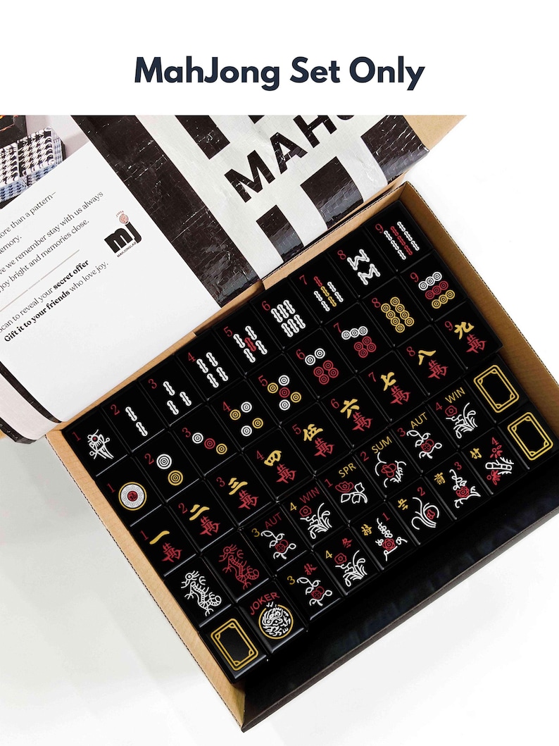a set of mahjong tiles arranged in a box, with the text "Mahjong Set Only" visible.