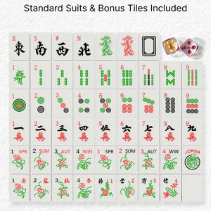The image is a set of Chinese checkers tiles arranged in a grid, with various tiles depicting different symbols and strategies.