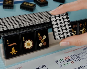 Houndstooth Custom Resin Mahjong American Set 166 Pcs, Black White Classic Tile Backs, Travel Mahjong Available, Mothers Day Gift