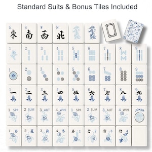 The image is a set of tiles for a game called "Complete 166- Tile Set", which includes standard suits and bonus tiles.