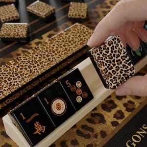 Handmade Leopard Print Resin Mahjong Tiles for American Mahjong with custom back tiles, Travel Mahjong, MahjongLab original