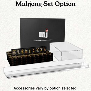 a set of mahjong tiles and a clear plastic case, with the text "Mahjong Set Option" and "Accessories vary by option selected."