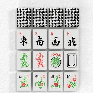 a collection of Chinese-style tiles, including the words "Winds. Dragons. Joker" and various symbols and characters.