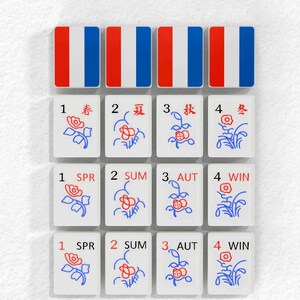 The image is a collection of tiles, each with a different flower design and a number, likely representing a game of Flower tiles.