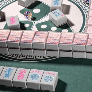 Custom American Mahjong Set 166 Pc Tiles, Personalized Art Backs from Hand-Painted Photo, Gray Resin Handmade Game Night Gift image 4