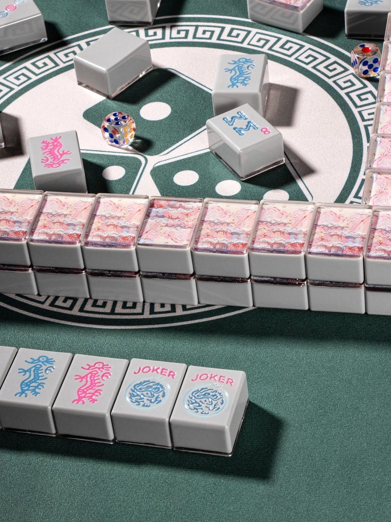 Custom American Mahjong Set 166 Pc Tiles, Personalized Art Backs from Hand-Painted Photo, Gray Resin Handmade Game Night Gift image 4