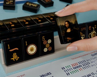 Juego de Mahjong Americano de Resina Personalizada Mona Lisa, 166 Piezas, Fichas de Reverso Personalizadas de Arte Renacentista, Mahjong de Viaje Disponible, Regalo para el Día de la Madre