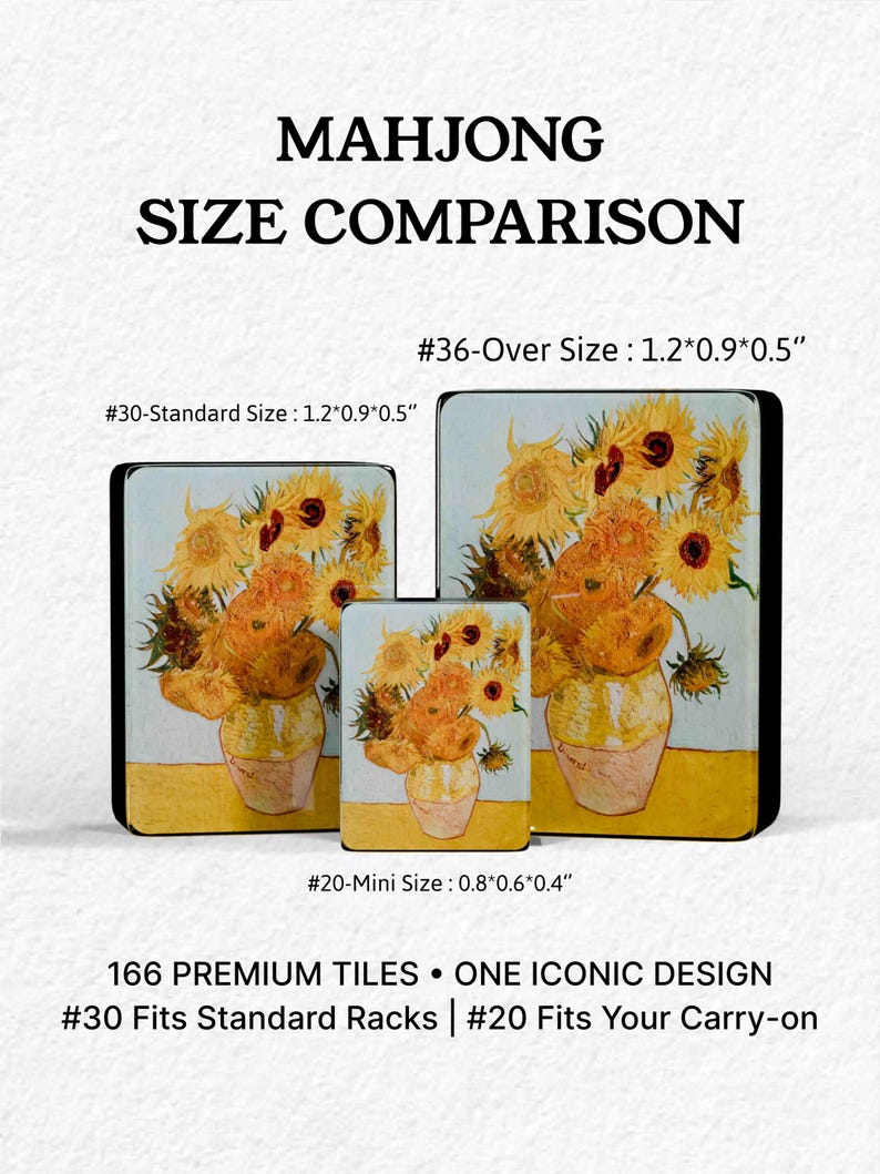 The image is a size comparison of three different sizes of a painting of a vase with flowers, with a focus on the largest and smallest sizes.