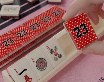 Juego de Mahjong Americano de Resina Personalizada con Lunares Rojos 23, 166 Piezas, Mahjong de Viaje Disponible, Regalo Deportivo