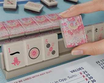 Juego de Mahjong Americano de Resina Personalizada con Diseño de Flor de Cerezo, 166 Piezas, Reverso de Fichas de Montaña Luna Rosa, Mahjong de Viaje Disponible, Regalo del Día del Padre para Mamá