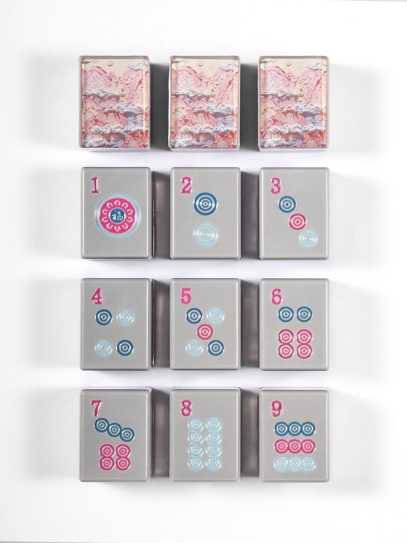 Custom American Mahjong Set 166 Pc Tiles, Personalized Art Backs from Hand-Painted Photo, Gray Resin Handmade Game Night Gift image 9