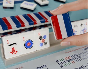 Fichas de Mahjong con Gráfico de Rayas Tricolores, Juego de Mahjong Americano de 166 Piezas, Reversos de Resina Rojos, Blancos y Azules, Opción de Viaje, Regalo del Día del Padre para Mamá