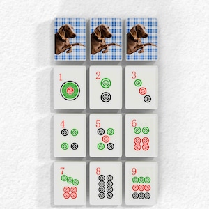 The image is a collage of nine tiles, each depicting a different number and a dog. The tiles are arranged in a grid format, with three tiles in each row and three tiles in each column. The numbers on the tiles range from 1 to 9, and the dogs are of various breeds and sizes. The image does not contain any text, and the arrangement of the tiles and the presence of dogs create a visually appealing and engaging collage.