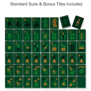 The image is a collection of green and gold tiles arranged in a grid, likely representing a game board or tiles for a game.
