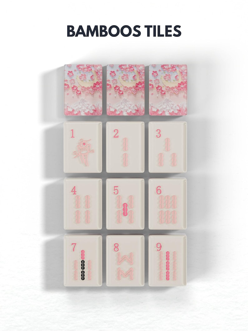 The image is a collage of nine tiles, each with a different design or pattern. The tiles are arranged in a grid-like pattern, with each tile having a unique design or pattern. The tiles are displayed against a white background, and the text "BAMBOOS TILES" is written above the image.