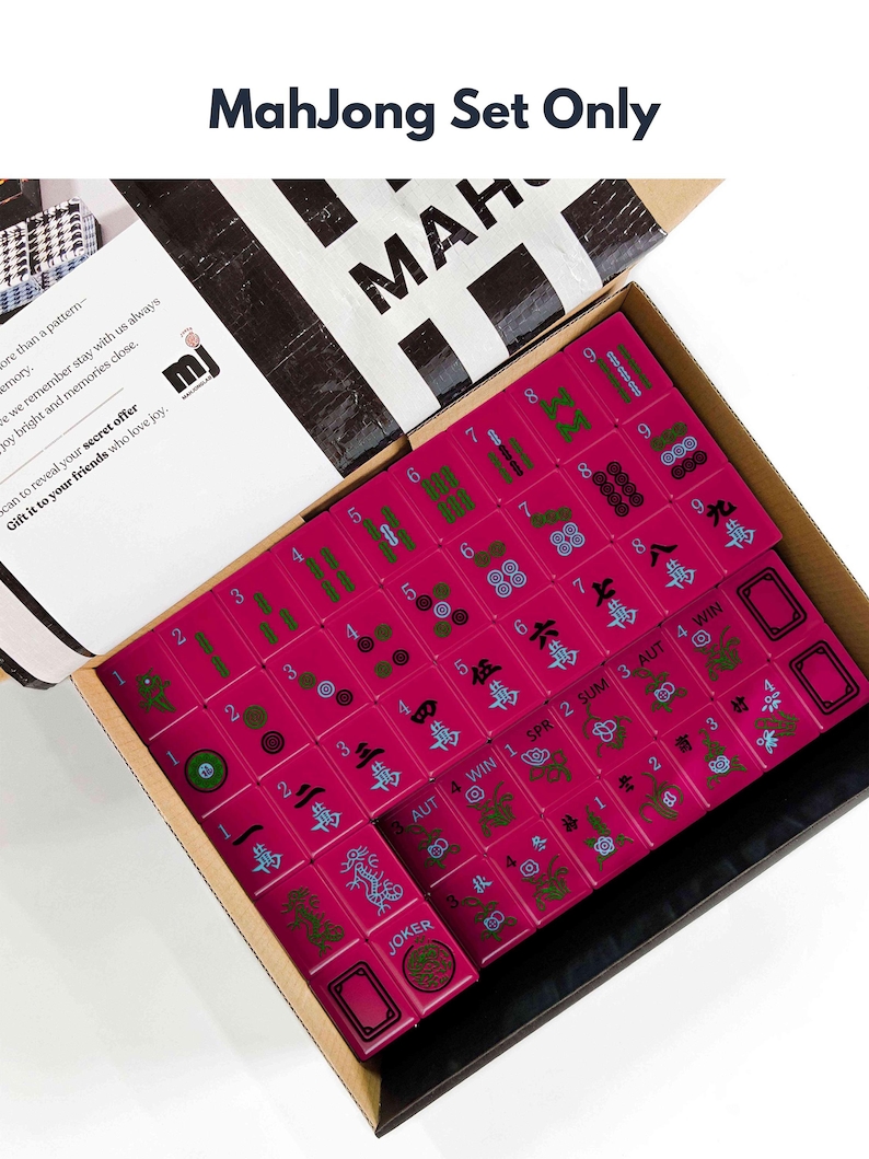a set of mahjong tiles in a box, with the text "Mahjong Set Only" visible.