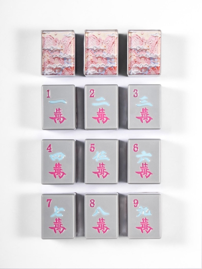 Custom American Mahjong Set 166 Pc Tiles, Personalized Art Backs from Hand-Painted Photo, Gray Resin Handmade Game Night Gift image 8