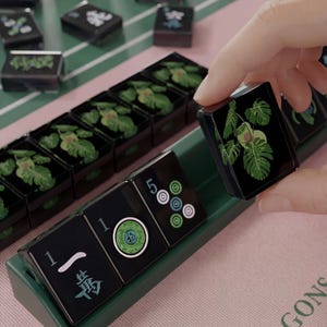 Monstera Leaf Custom Resin Mahjong American Set 166 Pcs, Black Tropical Tile Backs, Travel Mahjong Available, Gift for Mom