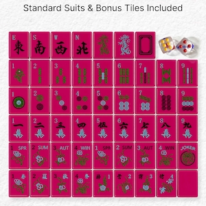 The image is a set of 16 tiles arranged in a grid, each tile featuring a different design or symbol. The tiles are pink in color and are displayed against a white background.