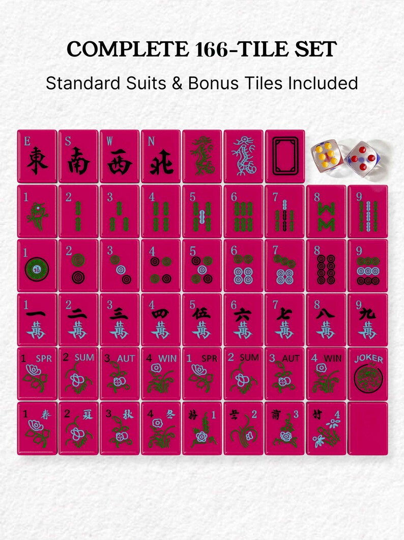 The image is a set of 16 tiles arranged in a grid, each tile featuring a different design or symbol. The tiles are pink in color and are displayed against a white background.
