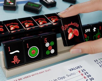 Strawberry Custom Resin Mahjong American Set 166 Pcs, Black Tile Backs, Travel Mahjong Available, Mothers Day Gift