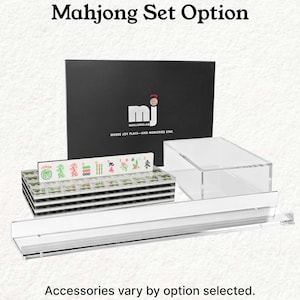 a set of mahjong tiles and a clear plastic tray, with the text "Mahjong Set Option" and "Accessories vary by option selected."
