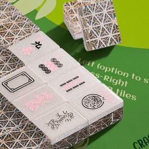 Glitter Bamboo Pattern Mahjong Tiles Set 166 Pc , American Version, Silver Sparkle Resin, Art Edition