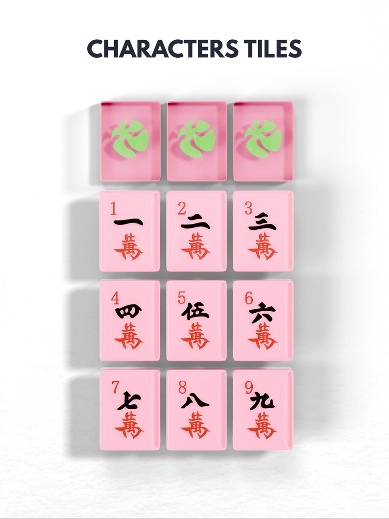 a collection of pink tiles with Chinese characters on them, arranged in a grid pattern.