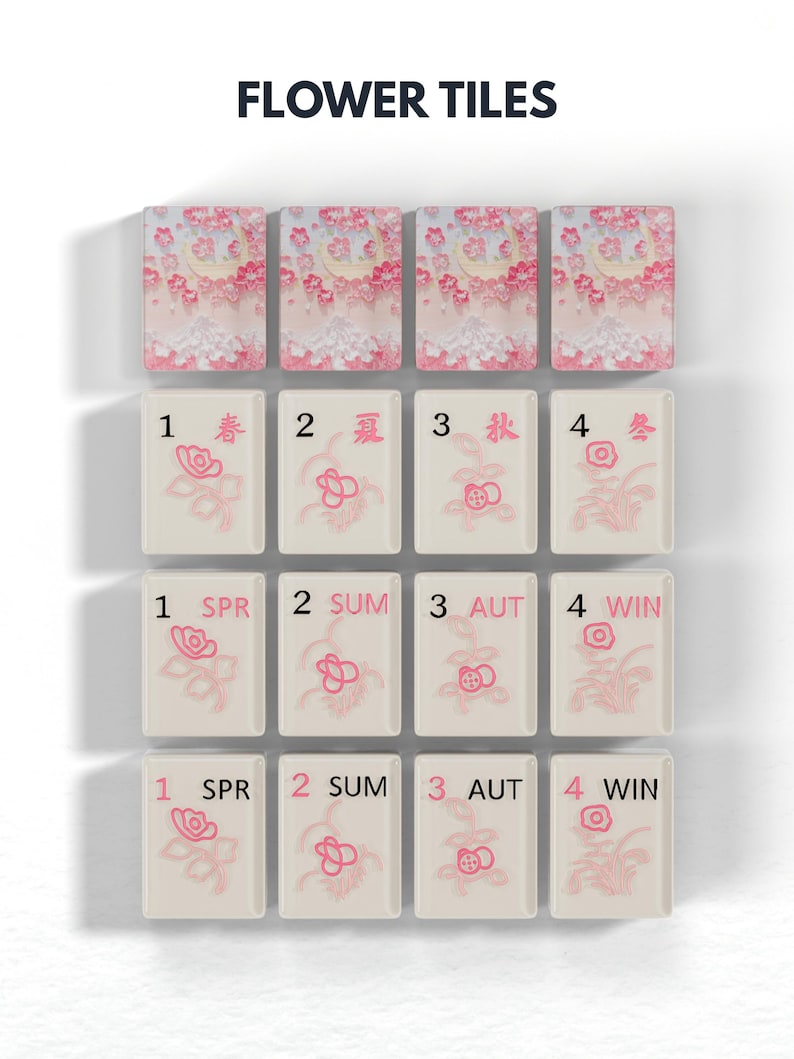 a collection of tiles, each with a different design and number, arranged in a grid pattern.