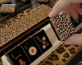 Fichas de resina hechas a mano con estampado de leopardo para Mahjong americano con fichas traseras personalizadas, Mahjong de viaje, MahjongLab original