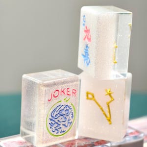 Custom American Mahjong Set 166 Pc Tiles, Personalized Crystal Clear Glitter Resin, Luxury Transparent Game Gift from MahjongLab
