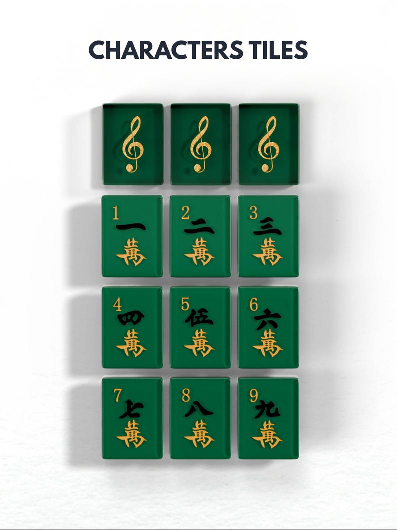 a collection of green tiles with gold musical notes and numbers, arranged in a grid pattern.