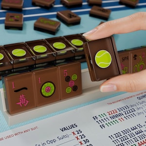 Tennis Ball Brown Mahjong Tiles, Sporty American Mahjong Tiles Set 166 Pcs Standard Size, Green Pink Resin Game Gift
