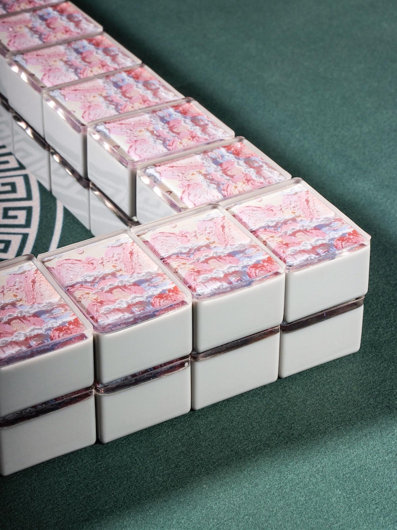 Custom American Mahjong Set 166 Pc Tiles, Personalized Art Backs from Hand-Painted Photo, Gray Resin Handmade Game Night Gift image 6