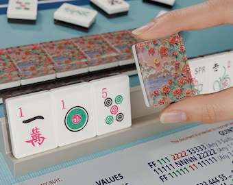 Juego de Mahjong Americano de Resina Personalizada Rose Moon de 166 Piezas, Reversos de Fichas Florales Atardecer, Mahjong de Viaje Disponible, Regalo del Día del Padre para Mamá