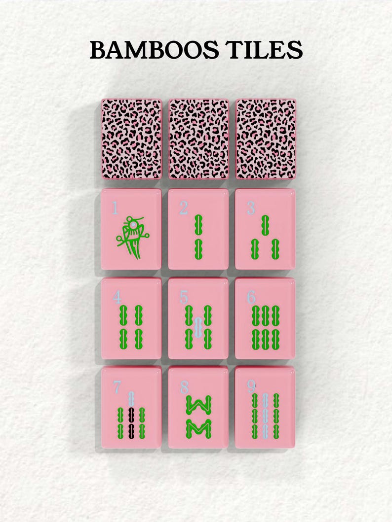 a collection of pink tiles with various patterns and designs, including leopard print and floral patterns.