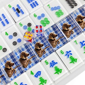 a collection of colorful tiles arranged in rows and columns, each featuring a dog image and numbers. The tiles are arranged in a grid-like pattern, creating a visually appealing and organized display.