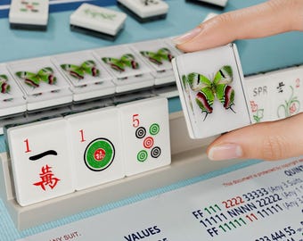 Juego de Mahjong Americano de Resina Personalizada Mariposa Verde, 166 Piezas, Mahjong de Viaje Disponible, Regalo para el Día de la Madre