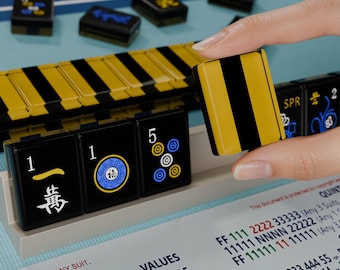 Stripe Resin Mahjong American Set 166 Pcs, Black Gold Tile Backs, Travel Mahjong Available, Mothers Day Gift