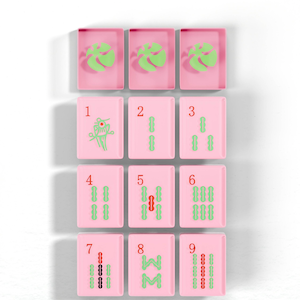a collection of pink tiles with various numbers and symbols, likely representing a game or puzzle.