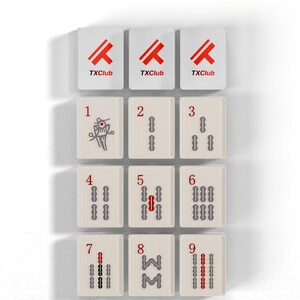 a collection of tiles, each with a unique design or pattern, arranged in a grid format. The tiles are labeled with numbers and text, likely representing the positions or names of the tiles in a game or display.