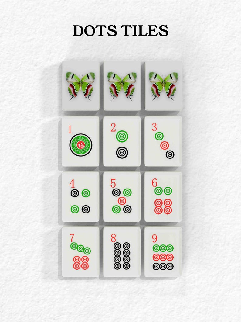 The image is a collage of 12 tiles, each featuring a different design or pattern, including butterflies, circles, and numbers.