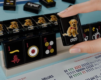 Pet Portrait Custom Mahjong Tiles American Mahjong Tiles Set 166 Pcs, Black Resin Personalized Dog Photo Tile Backs, Gift for Pet Parents