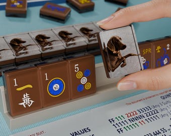 Pet Portrait Memory Mahjong Tiles, American Mahjong Tiles Set 166 Pcs Standard Size, Brown Resin Custom Dog Photo Gift