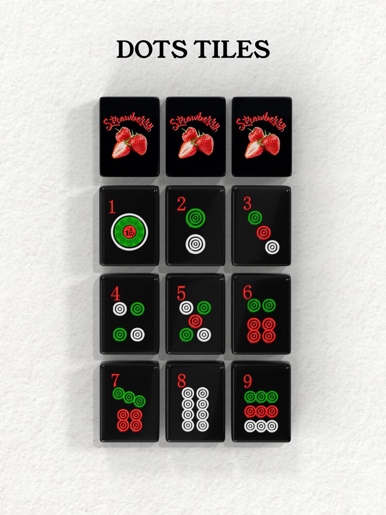The image is a collage of 12 tiles, each featuring a different design or pattern, including images of strawberries and numbers.